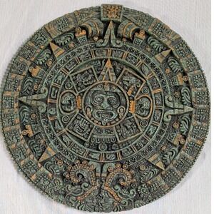 Vintage Aztec Sun Stone Wall Plaque – Malachite Style Inlay - 11.5"